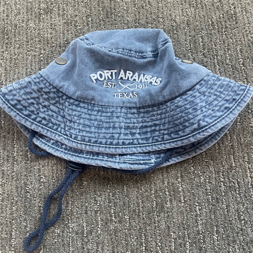 Blue denim, Port Aransas bucket hat, with drawstring